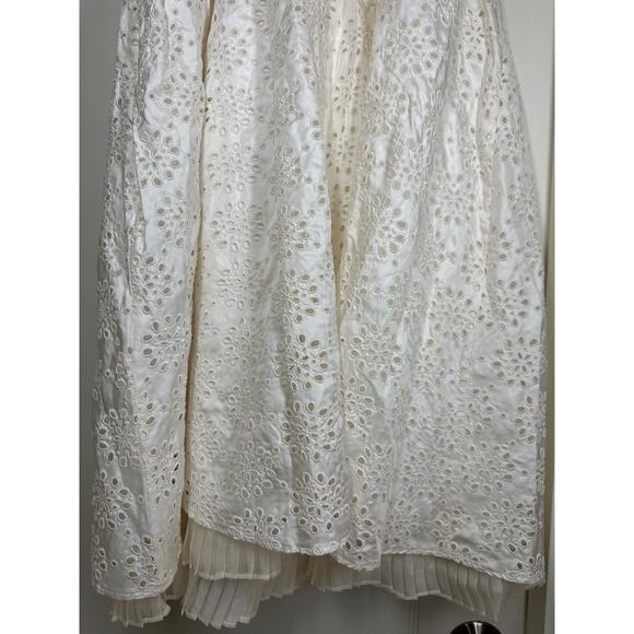 ECI New York 100% Silk Ivory Eyelet Ruffle Mini Spaghetti Strap Dress Size 10 - Picture 7 of 16